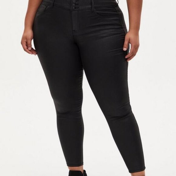 Premium Skinny Coated Denim Jegging (Black) - Picture 1 of 5